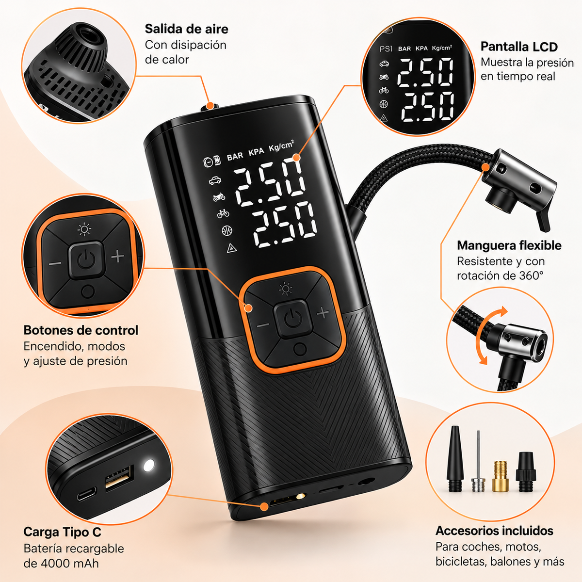 Tire Inflator Portable Air Compressor With150 PSI Memory Function
